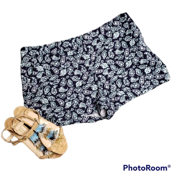 Ann Taylor Loft Short Paisley Print Preppy Coastal Cotton Beach Nautical Size 16 - Picture 2 of 6